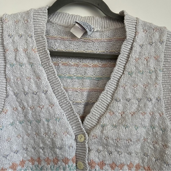 Vintage 90s The Villager Petites Fair Isle Knot Sweater Vest Cottagecore Preppy - Picture 2 of 10
